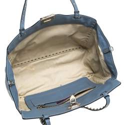 Pre Owned Valentino Blueish Grey Leather Medium Rockstud Tote