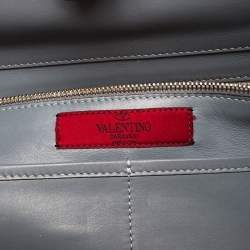 Pre Owned Valentino Blueish Grey Leather Medium Rockstud Tote