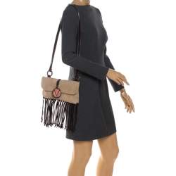 Pre Owned Valentino Beige Suede Fringe Shoulder Bag