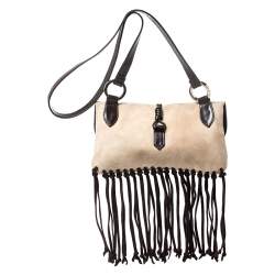 Pre Owned Valentino Beige Suede Fringe Shoulder Bag