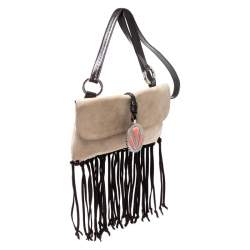 Pre Owned Valentino Beige Suede Fringe Shoulder Bag
