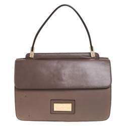 Pre Owned Valentino Dark Beige Leather Bow Top Handle Bag