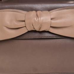 Pre Owned Valentino Dark Beige Leather Bow Top Handle Bag