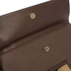 Pre Owned Valentino Dark Beige Leather Bow Top Handle Bag