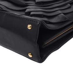 Pre Owned Valentino Black Leather Rose Kisslock Frame Top Handle Bag