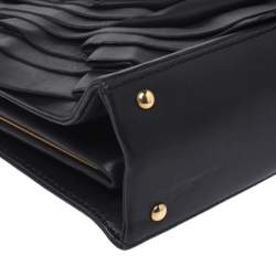 Pre Owned Valentino Black Leather Rose Kisslock Frame Top Handle Bag