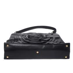 Pre Owned Valentino Black Leather Rose Kisslock Frame Top Handle Bag