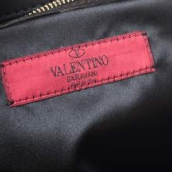 Pre Owned Valentino Black Leather Rose Kisslock Frame Top Handle Bag