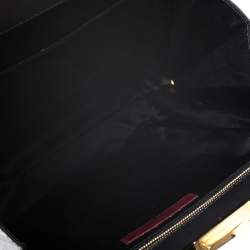 Pre Owned Valentino Black Leather Rose Kisslock Frame Top Handle Bag
