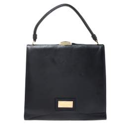 Pre Owned Valentino Black Leather Rose Kisslock Frame Top Handle Bag