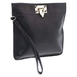 Pre Owned Valentino Black Leather Rockstud Wristlet Clutch