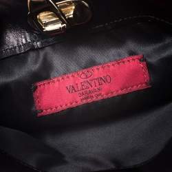 Pre Owned Valentino Black Leather Rockstud Wristlet Clutch