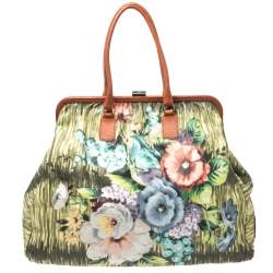 Pre Owned Valentino Multicolor Floral Print Canvas Frame Satchel