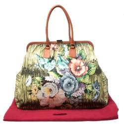 Pre Owned Valentino Multicolor Floral Print Canvas Frame Satchel