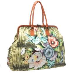 Pre Owned Valentino Multicolor Floral Print Canvas Frame Satchel