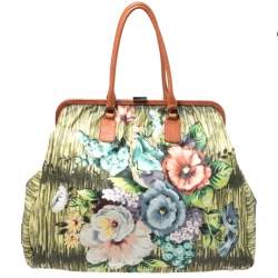Pre Owned Valentino Multicolor Floral Print Canvas Frame Satchel