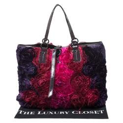 Pre Owned Valentino Multicolor Satin and Patent Leather Petale Rose Tote