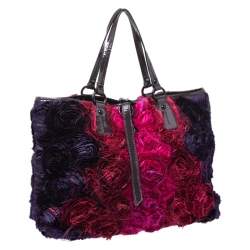 Pre Owned Valentino Multicolor Satin and Patent Leather Petale Rose Tote