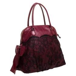 Pre Owned Valentino Red Lace Effect and Leather Bow Dome Satchel