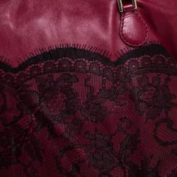Pre Owned Valentino Red Lace Effect and Leather Bow Dome Satchel