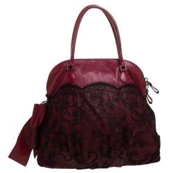 Pre Owned Valentino Red Lace Effect and Leather Bow Dome Satchel