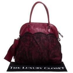 Pre Owned Valentino Red Lace Effect and Leather Bow Dome Satchel