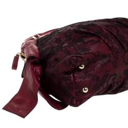Pre Owned Valentino Red Lace Effect and Leather Bow Dome Satchel