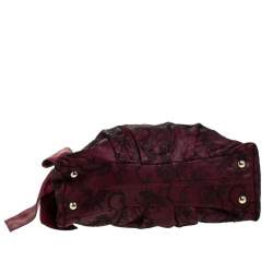 Pre Owned Valentino Red Lace Effect and Leather Bow Dome Satchel
