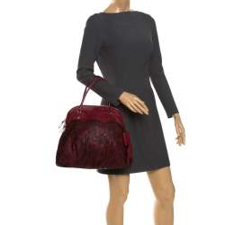 Pre Owned Valentino Red Lace Effect and Leather Bow Dome Satchel