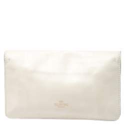 Pre Owned Valentino White/Black Leather Chain Double Flap Clutch