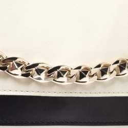 Pre Owned Valentino White/Black Leather Chain Double Flap Clutch
