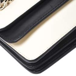 Pre Owned Valentino White/Black Leather Chain Double Flap Clutch