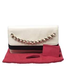 Pre Owned Valentino White/Black Leather Chain Double Flap Clutch