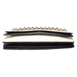 Pre Owned Valentino White/Black Leather Chain Double Flap Clutch