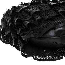 Pre Owned Valentino Black Leather Mesh Ruffle Hobo