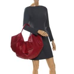 Pre Owned Valentino Red Leather 360 Bow Hobo