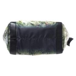 Pre Owned Valentino Green/Black Printed Nylon and Leather Double Pocket Bow Tote