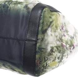 Pre Owned Valentino Green/Black Printed Nylon and Leather Double Pocket Bow Tote
