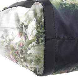 Pre Owned Valentino Green/Black Printed Nylon and Leather Double Pocket Bow Tote