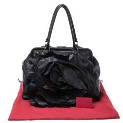 Pre Owned Valentino Black Leather Petale Rose Frame Bag