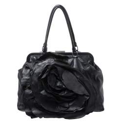 Pre Owned Valentino Black Leather Petale Rose Frame Bag