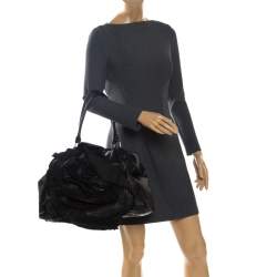 Pre Owned Valentino Black Leather Petale Rose Frame Bag