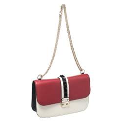 Pre Owned Valentino Tricolor Leather Rockstud Medium Glam Lock Flap Bag