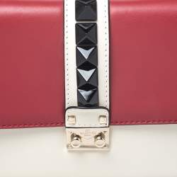 Pre Owned Valentino Tricolor Leather Rockstud Medium Glam Lock Flap Bag