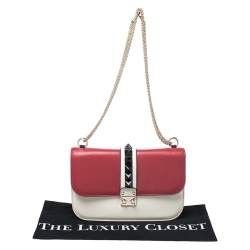 Pre Owned Valentino Tricolor Leather Rockstud Medium Glam Lock Flap Bag