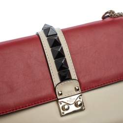 Pre Owned Valentino Tricolor Leather Rockstud Medium Glam Lock Flap Bag