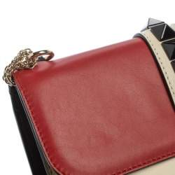 Pre Owned Valentino Tricolor Leather Rockstud Medium Glam Lock Flap Bag