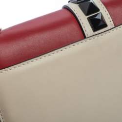 Pre Owned Valentino Tricolor Leather Rockstud Medium Glam Lock Flap Bag