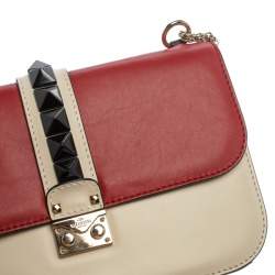 Pre Owned Valentino Tricolor Leather Rockstud Medium Glam Lock Flap Bag