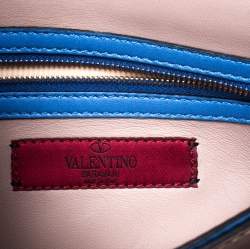 Pre Owned Valentino Blue Leather Rockstud Wristlet Clutch